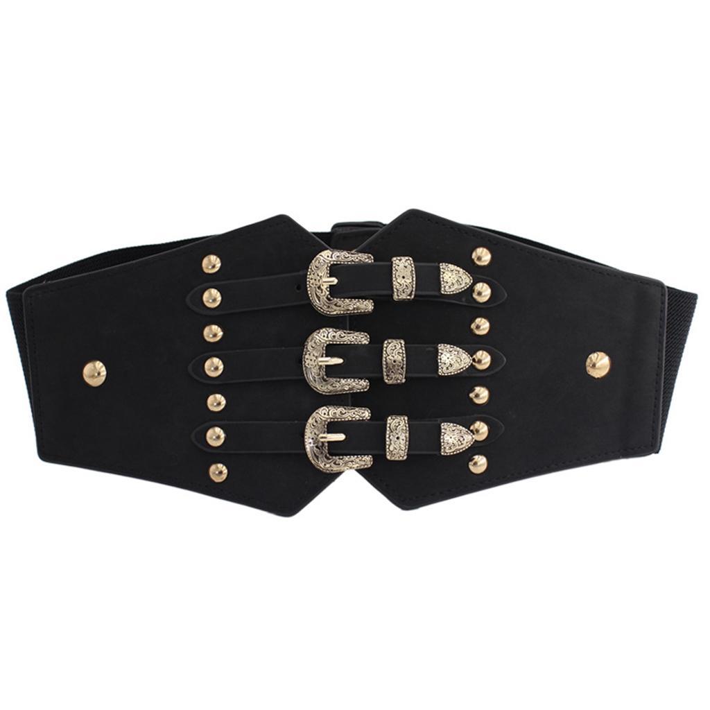 Women Waist Belt Casual Elastic Alloy Buckle PU Leather Fashion Durable Wide Belt for Dress Shirt Skirt Decoration Waistband