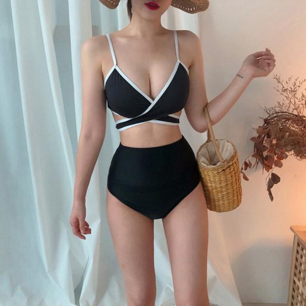 BIkini đắp chéo đen viền trắng (kèm hình thật)