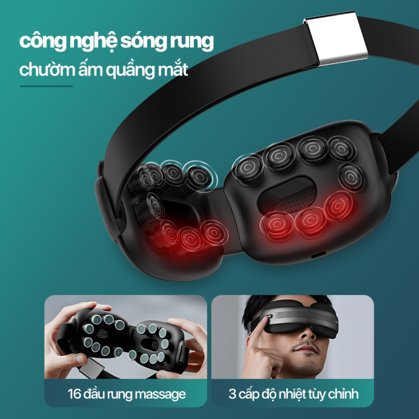 Máy massage mắt 16 điểm tiếp xúc chườm nóng VibWave Philips PPM5202E cao cấp - Hàng Chính Hãng