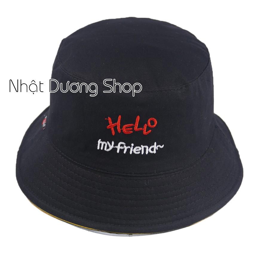 Nón bucket 2 mặt Hello My Friend mũ tai bèo nữ vành nhỏ được may với chất liệu cotton cao cấp, thoáỉ mái