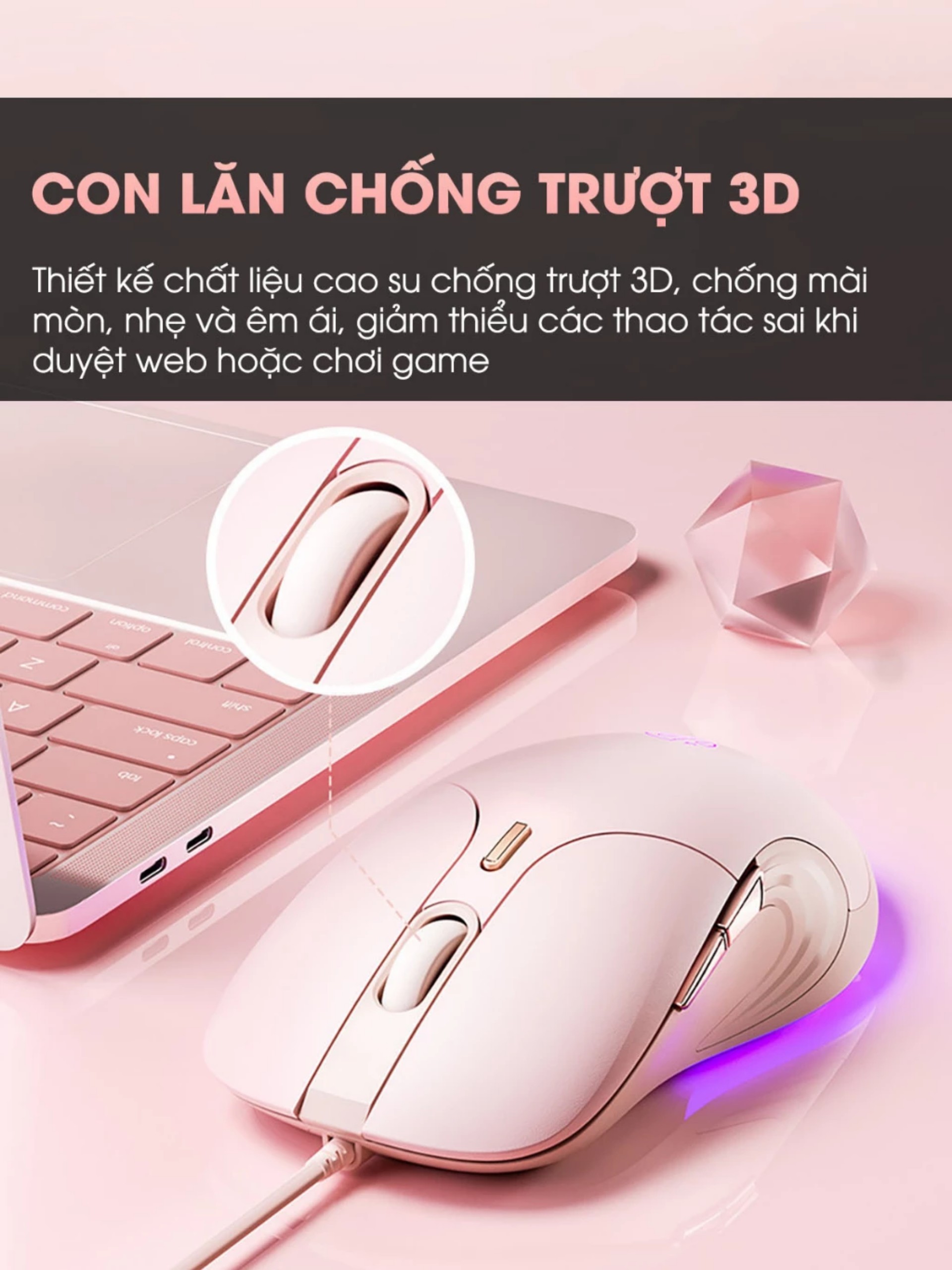 Chuột máy tính có dây TEKKIN B8 cute silent không tiếng ồn 6 nút bấm 8800 DPI - hàng chính hãng