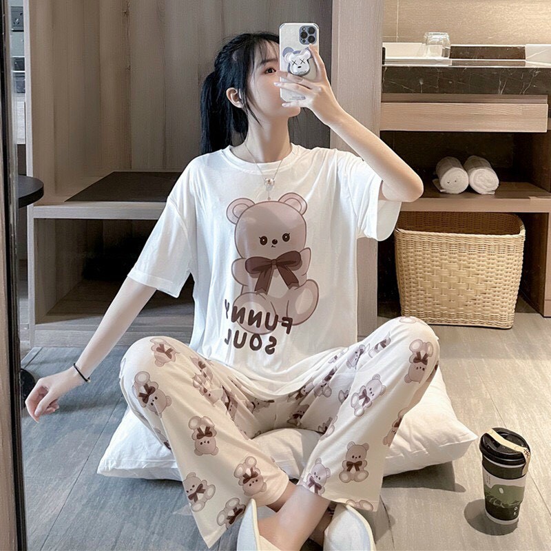 Đồ bộ thun mặc nhà - Độ bộ mặc ngủ nữ siêu cute chất thun cotton dày mịn thoáng mát thấm hút mồ hôi tốt