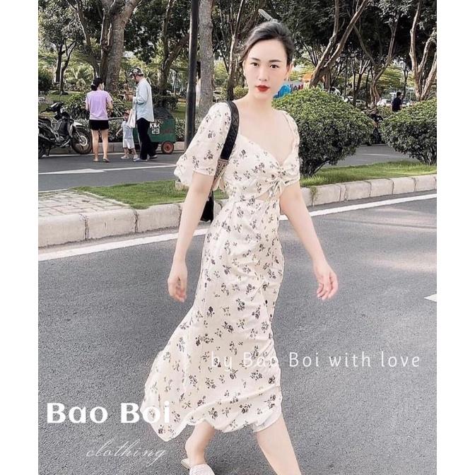 -Váy hoa nhí be cúp ngực đan dây hở eo hót hit