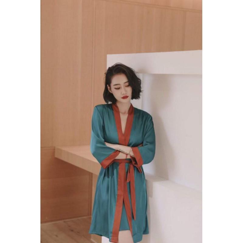 Set váy choàng váy ngủ lụa trơn viền sang trọng xinh xắn tặng kèm chip ren xinh xắn dễ thương