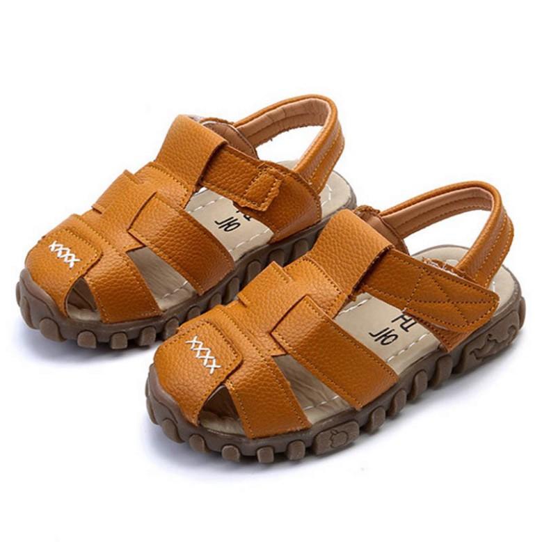 Giày sandal da PU thiết kế hở lỗ chống trượt size lớn 21-36 thời trang đi biển dành cho bé trai từ 2-12 tuổi