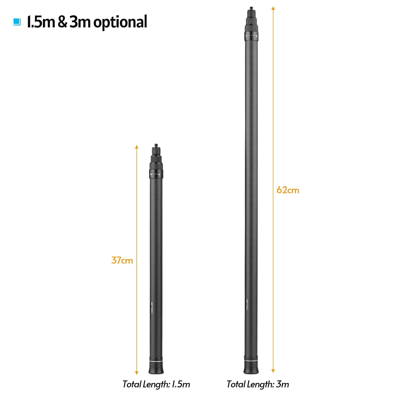 9.8ft Carbon Fiber Selfie Stick Extension Pole with 1/4 Inch Screw Replacement for Panoramic Camera Action Camera
