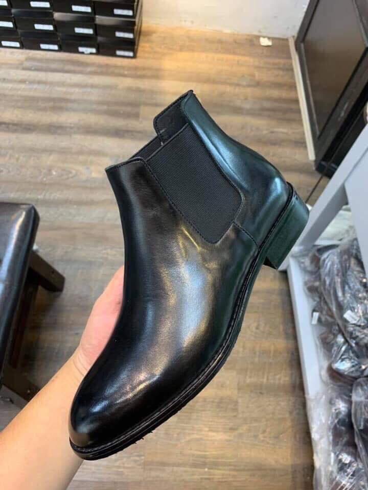 Giày Nam Chelsea Boot Cao Cổ Cao Câp UDANY - GCN08 - Da Bò Thật Trơn Xịn Không Nhăn Màu Đen