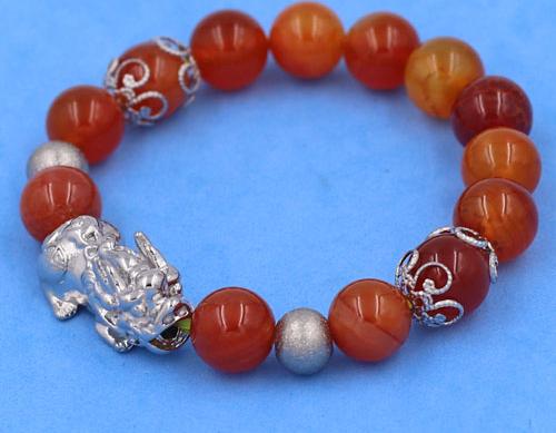 Chuỗi tay Tỳ Hưu inox VVROTHTRHKHB10 - Chuỗi đeo tay Đá Vân Rồng Đỏ size 10 ly - hợp mệnh Hỏa, mệnh Thổ