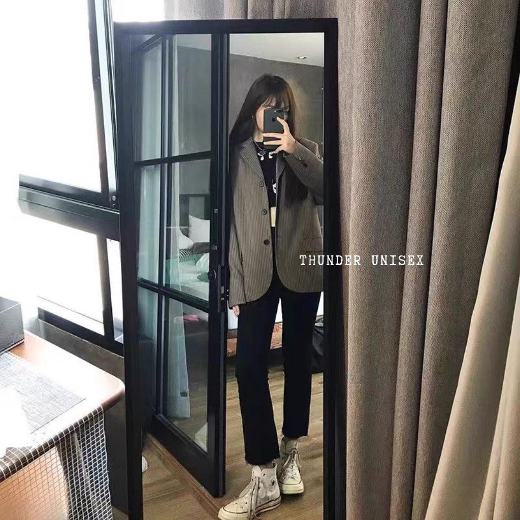 Quần Jean Nữ Ống Đứng Lưng Cao Gấu Rách Quần Bò Suông Co Giãn Màu Đen ThunderUnisex Phong Cách Hàn Quốc Ulzzang