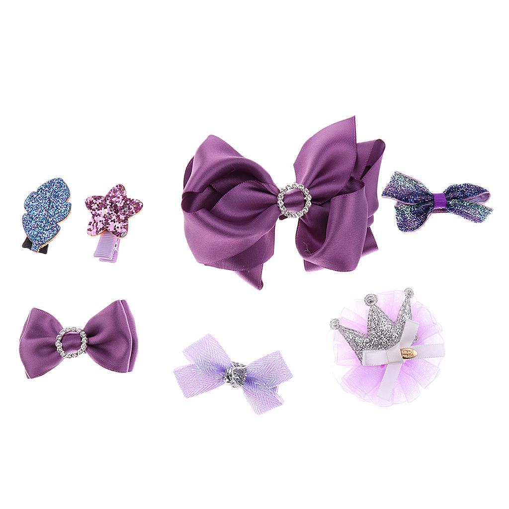 7 Pieces Ribbon Baby Girl Hair Clip Hairpin Crown Bow Boutique Pack