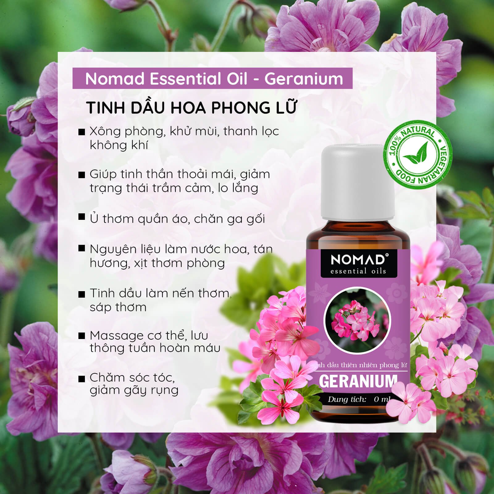 Tinh Dầu Thiên Nhiên Hoa Phong Lữ Nomad Essential Oils Geranium