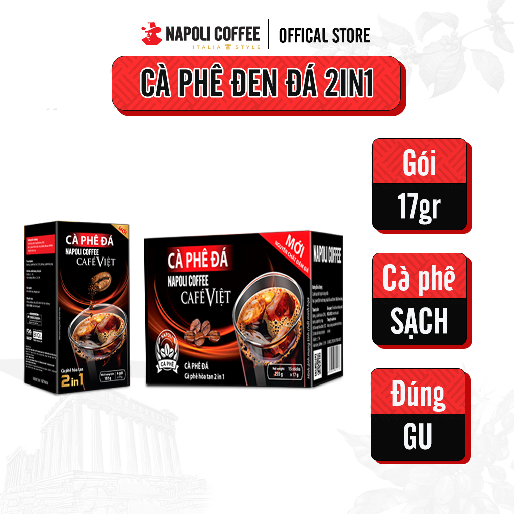Cà Phê Hòa Tan Đen Đá 2in1 Hộp Nhỏ Napoli Coffee - 100% Cà Phê Sạch Vị Chua Nhẹ Hậu Ngọt Chuẩn Gu Mạnh