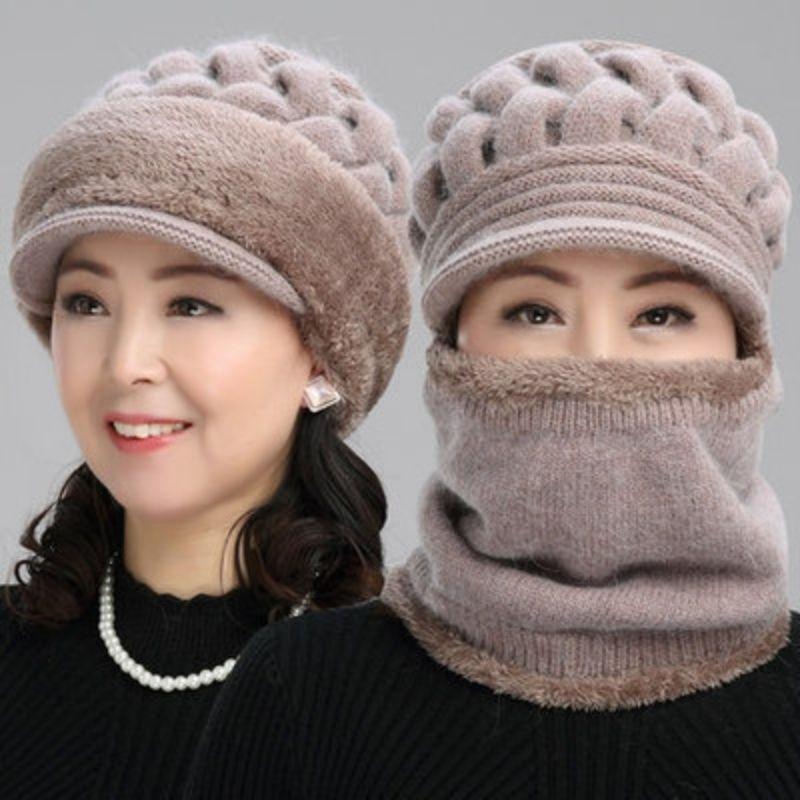 Mũ len trung niên nữ lót nỉ dày ấm cho bà cho mẹ