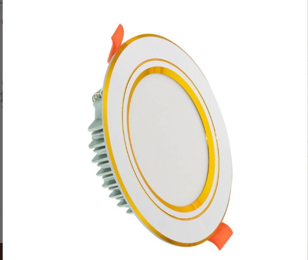 Đèn led 9W âm trần 3 chế độ viền nhôm vàng 029