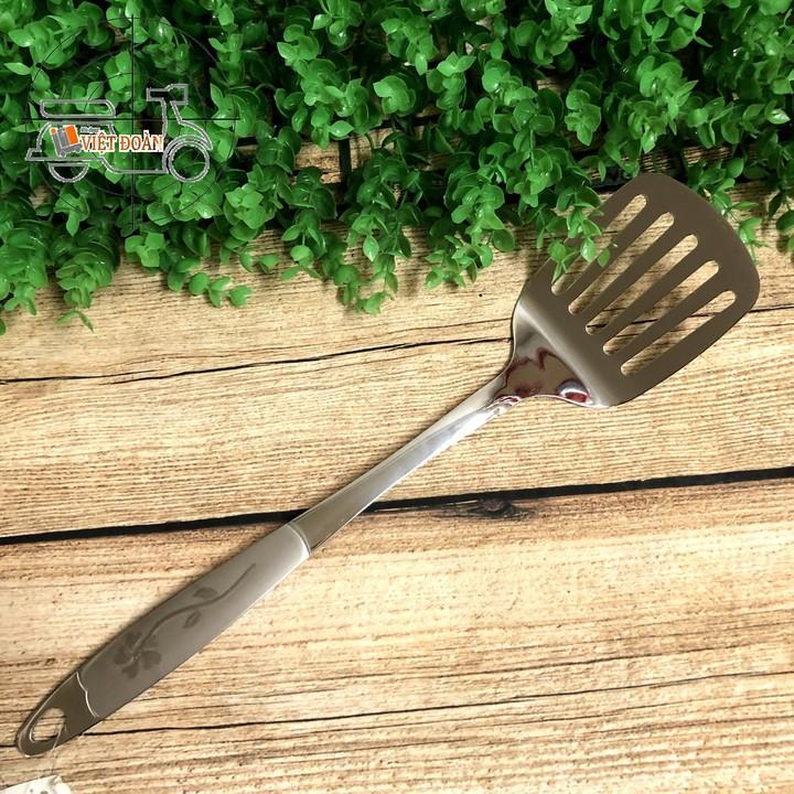 Sạn Xẻng LỖ INOX cán Bông 32cm. Dụng cụ thiết yếu làm bếp Muỗng Vá Sạn Xẻng Vợt dùng chiên xào nấu cho GIA ĐÌNH và quán