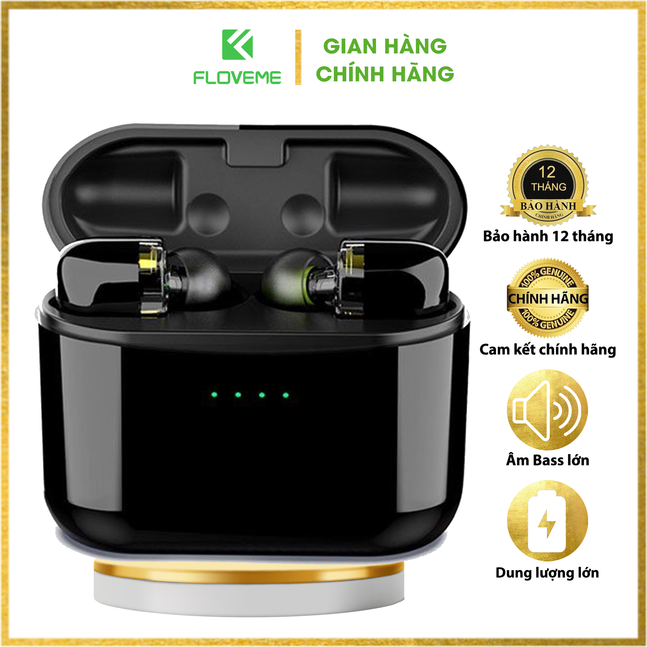 Tai nghe bluetooth 5.0 FLOVEME BTW-116 đẳng cấp , hộp đựng tự sạc pin , âm bass lớn , Pin Lithium ion , Qualcom QCC3020 - thiết kế sang trọng - Hàng chính hãng