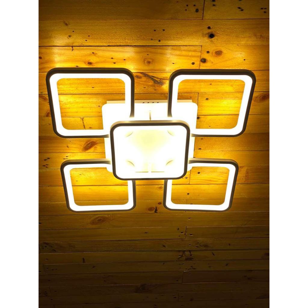 Đèn LED mâm ốp trần hiện đại trang trí phòng khách, phòng ăn- Đèn Led ô vuông 3 chế độ màu, có điều khiển từ xa