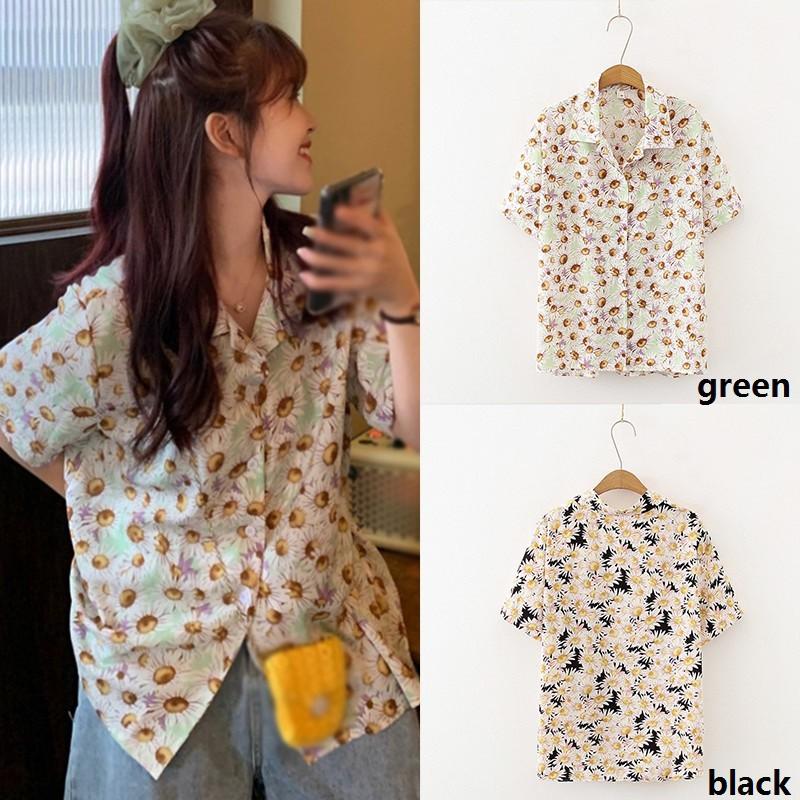 Áo Sơ Mi Tay Ngắn Cổ Bẻ Hoạ Tiết In Phong Cách Retro