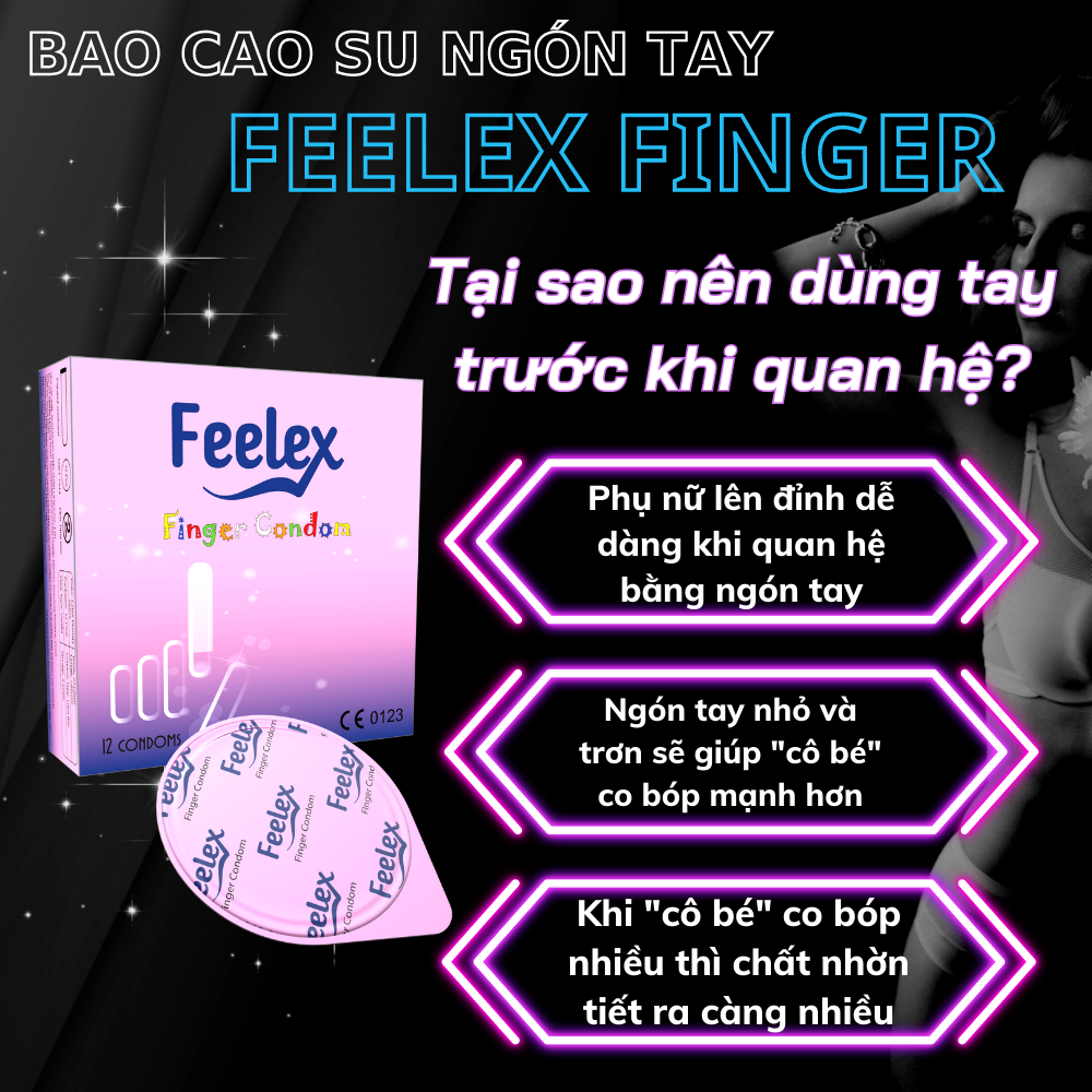 Bao cao su ngón tay Feelex Finger Condom nhiều gel hộp 12 bcs