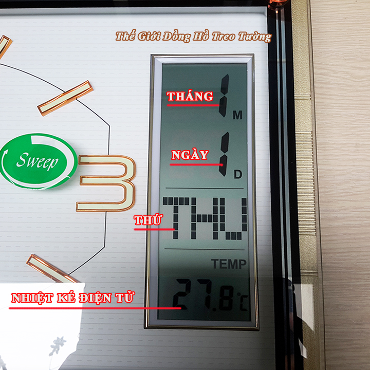 Đồng hồ NHẠC CHUÔNG BÁO GIỜ WESTMINSTER - Máy KIM TRÔI EASTAR có DẠ QUANG - LỊCH VẠN NIÊN và NHIỆT KẾ - Mặt Chữ Nhật Kính Tràn Viền - Tặng 4 Pin Maxell