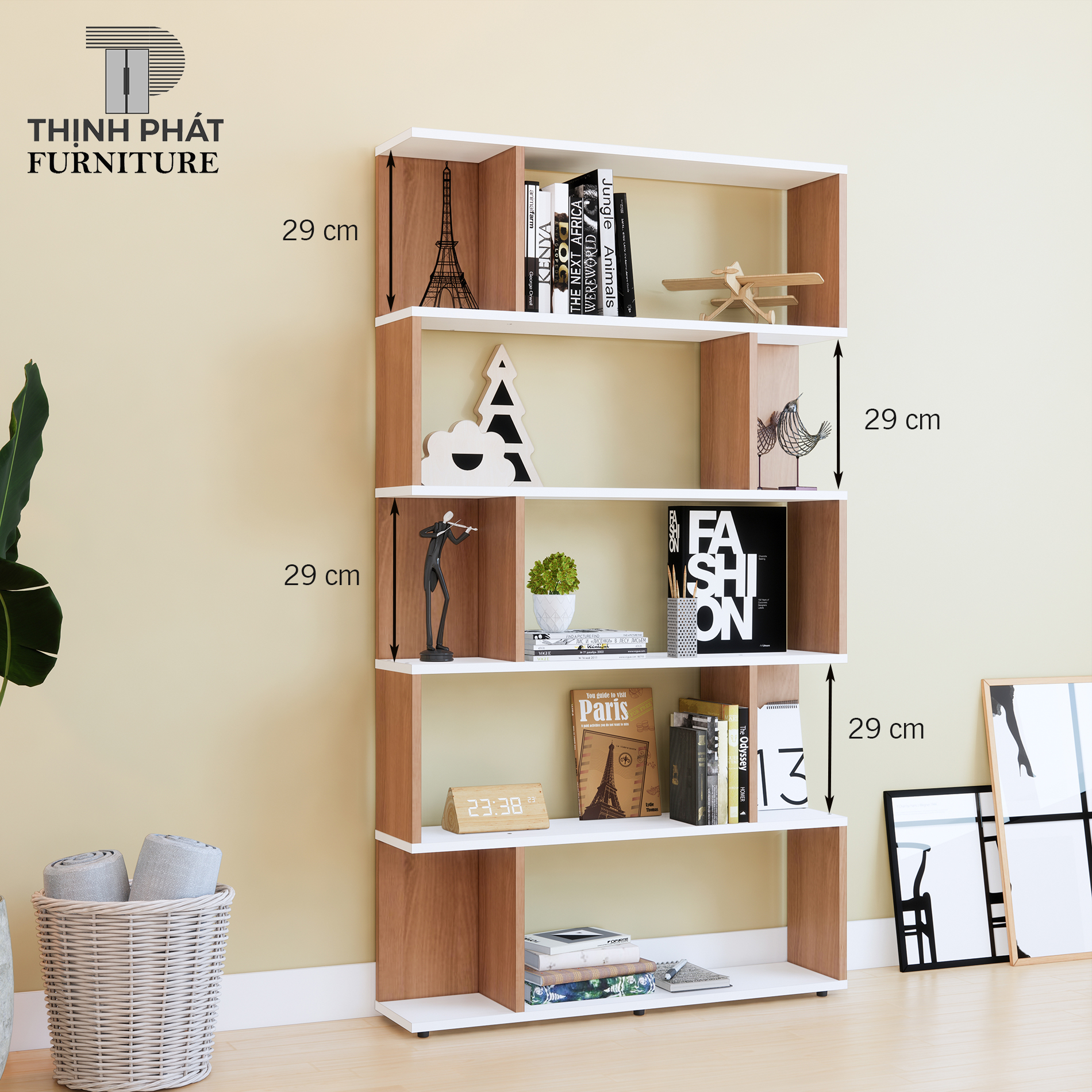 KỆ SÁCH- KỆ TRANG TRÍ 5 TẦNG THỊNH PHÁT FURNITURE  KS-TP 01 (90cm x 155cm)