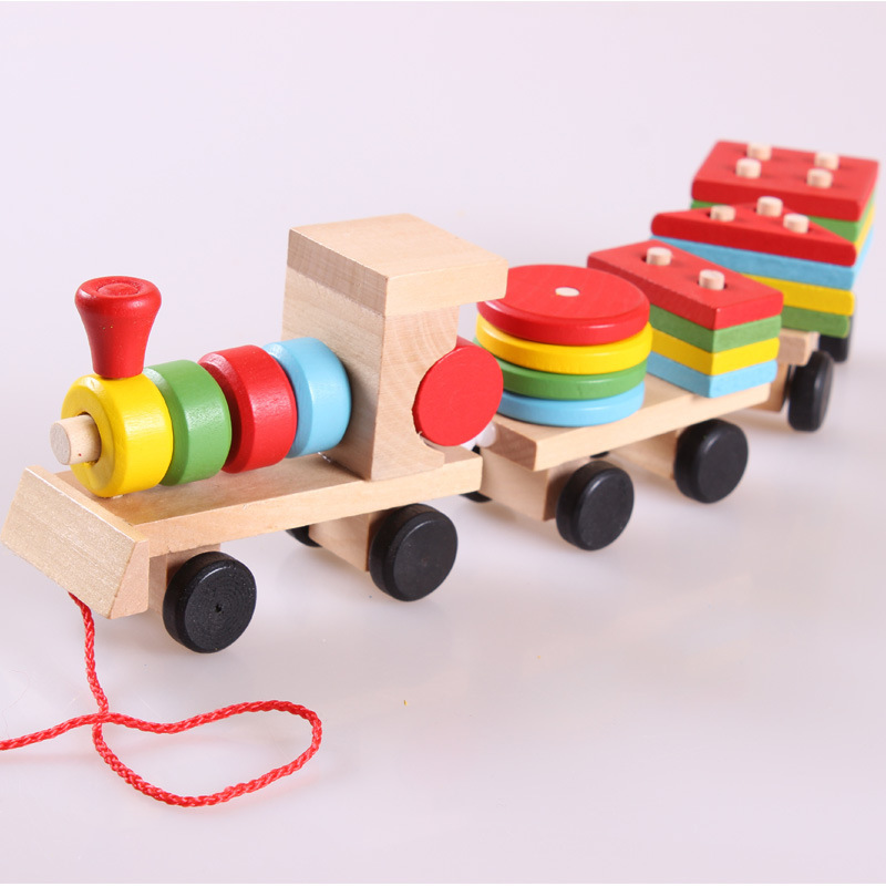 Đồ chơi xếp hình - đoàn tàu gỗ chở hình khối giúp bé nhận biết màu sắc, hình học, phát triển trí tuệ