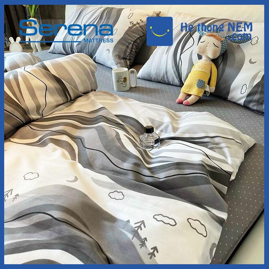 Bộ Chăn Ga Gối 5 Món Cotton lụa SERENA Cao Cấp Drap Giường Chăn Ga Gối Nệm - Hệ Thống Nệm