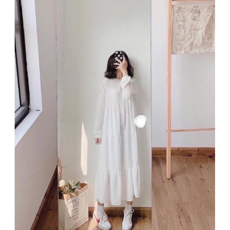 Đầm baby doll trắng tay dài rút  dưới 60kg XDS07 giá tốt Tháng 7 2023   Mua ngay  Shopee Việt Nam