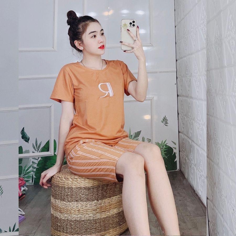 Đồ bộ nữ dễ thương bigsize mùa hè Đồ ngủ nữ thun cotton Bộ thể thao quần lửng sọc set ngố mặc nhà cute ESHOP AD16