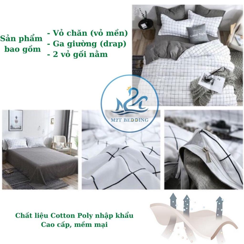 Bộ chăn ga gối Cotton Poly kẻ trắng M2T Bedding - mẫu mới phong cách Hàn Quốc