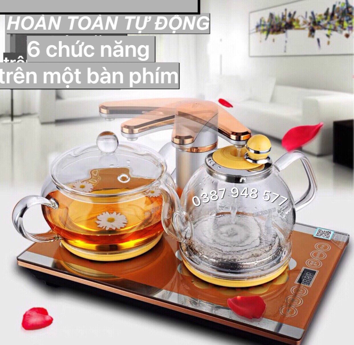 Bộ Bếp Điện Đun Nước thuỷ tinh chịu nhiệt thông minh tự động pha trà tại bàn ,siêu tốc đa năng cảm ứng màu vàng sang trọng bộ ấm điện F92 hàng nhập khẩu ,chính hãng