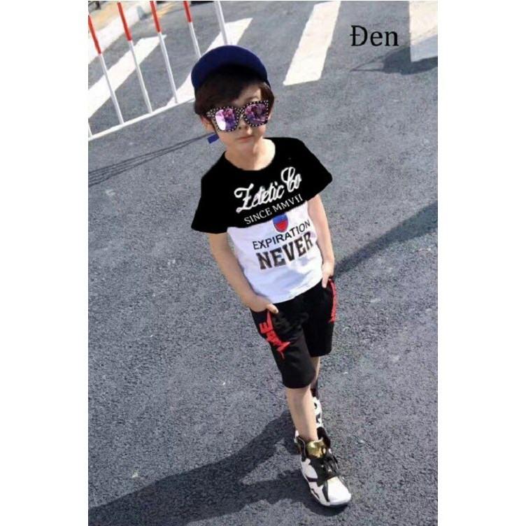 MS: 190252 - Đồ bộ quần áo thun bé trai, bé gái may phối màu, in chữ tinh tế, chất thun cotton thoải mái vận động