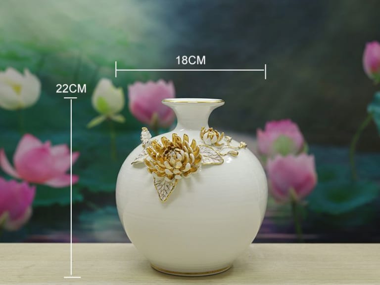 BÌNH HÚT LỘC HOA CÚC ĐẮP NỔI VẼ VÀNG