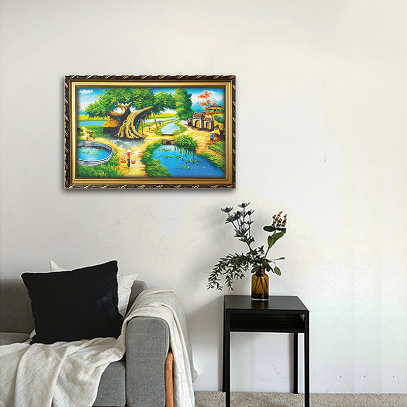 Tranh làng quê thanh bình - tranh ép gỗ đẹp - W975