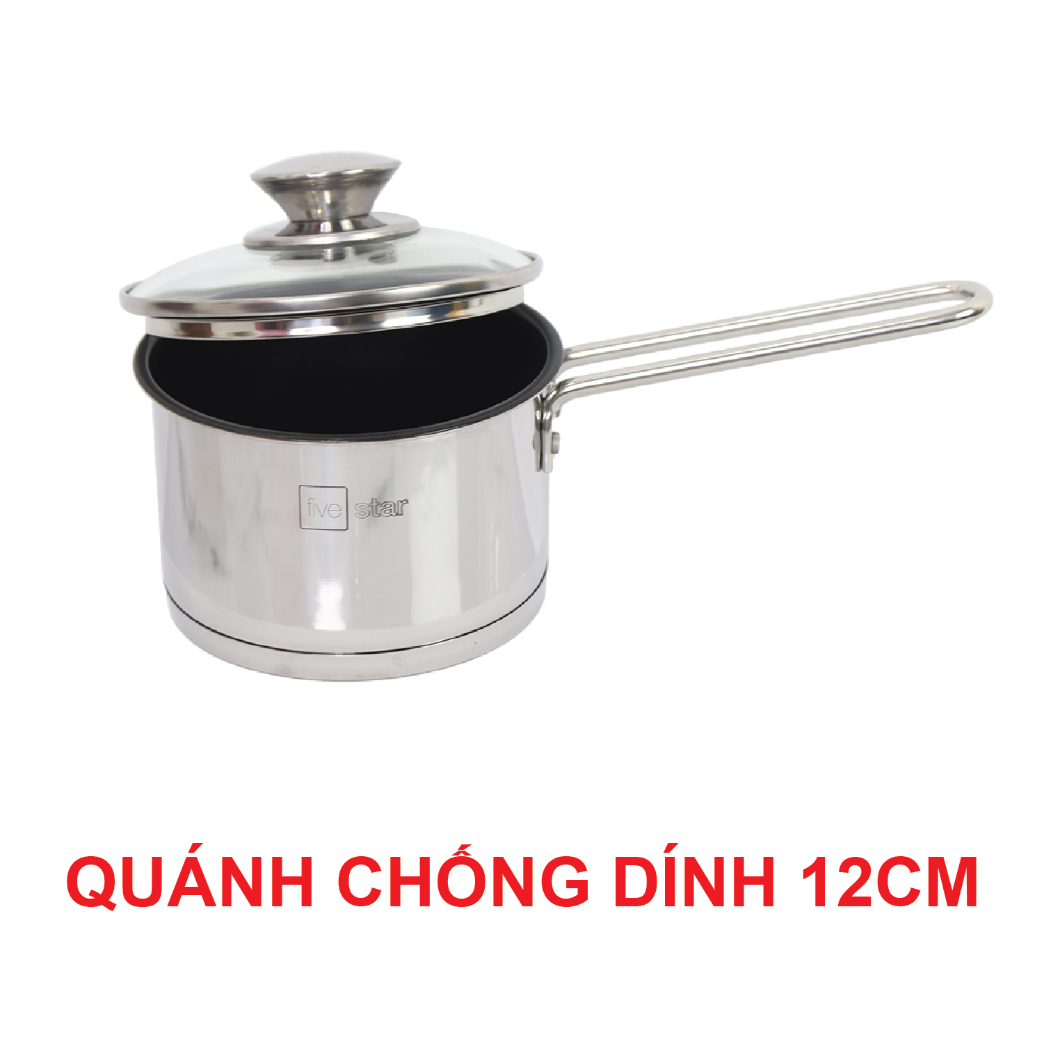 Quánh nấu cháo bột chống dính inox 430 cao cấp FIVESTAR 3 đáy từ nắp kính 12cm , 14cm