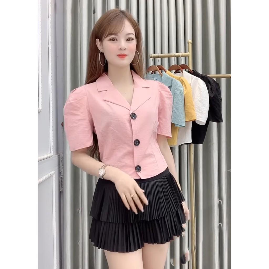 Áo Kiểu Cổ Vest Croptop Hàn Quốc Tay Phồng Công Sở Thời Trang Đẹp ÁO KIỂU CÔNG SỞ