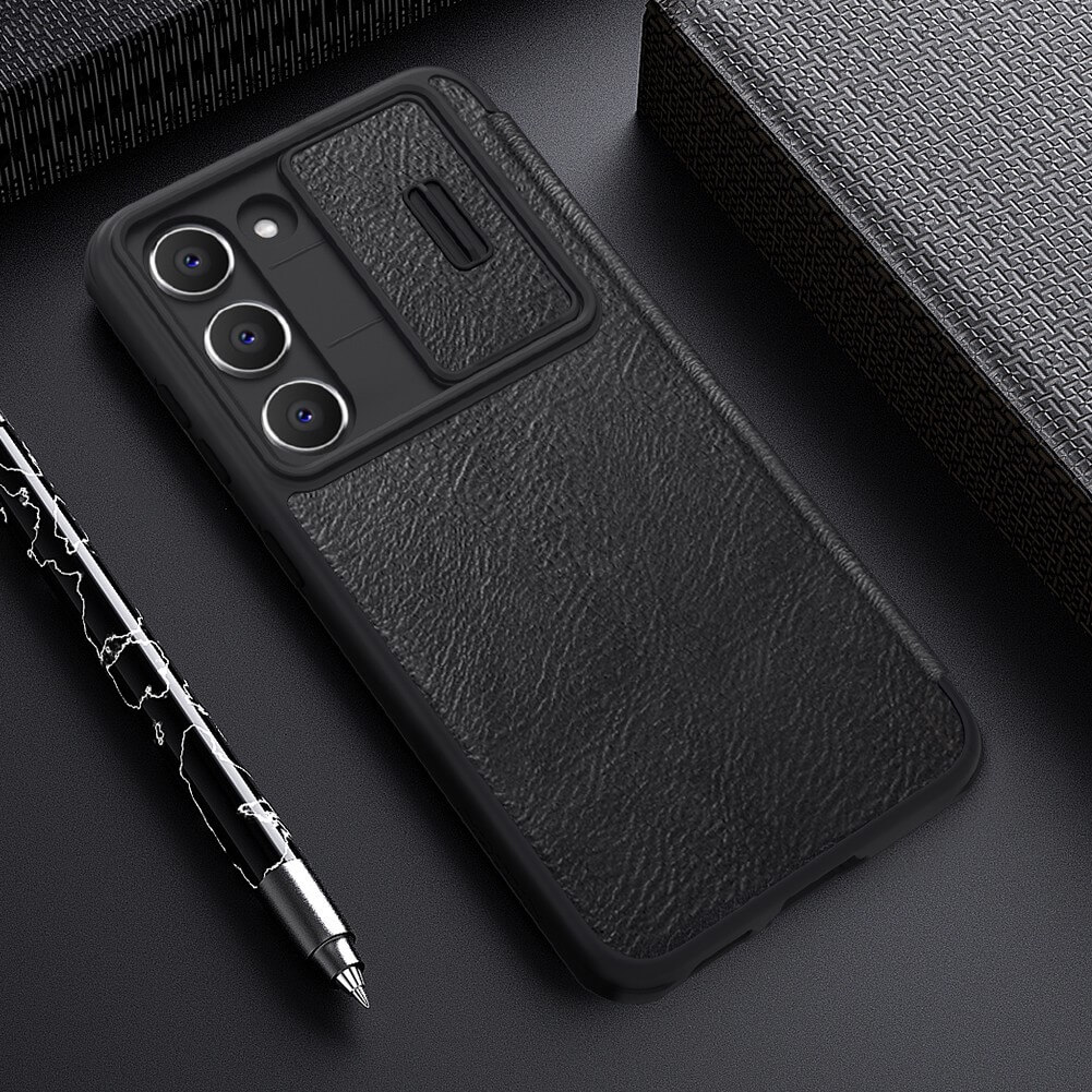 Bao Da Bò Thật Dành Cho Samsung Galaxy S23 Ultra, S23, S23 Plus Chính Hãng Nillkin Qin Cao Cấp Chống Sốc, Có Ngăn Cài Thẻ - Hàng Chính Hãng - Samsung S23 Plus - Blackđen
