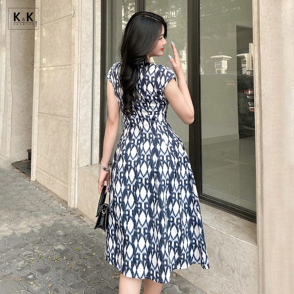 Đầm Xòe Công Sở Sát Nách Cổ V K&amp;K Fashion KK118-30 Chất Liệu Linen