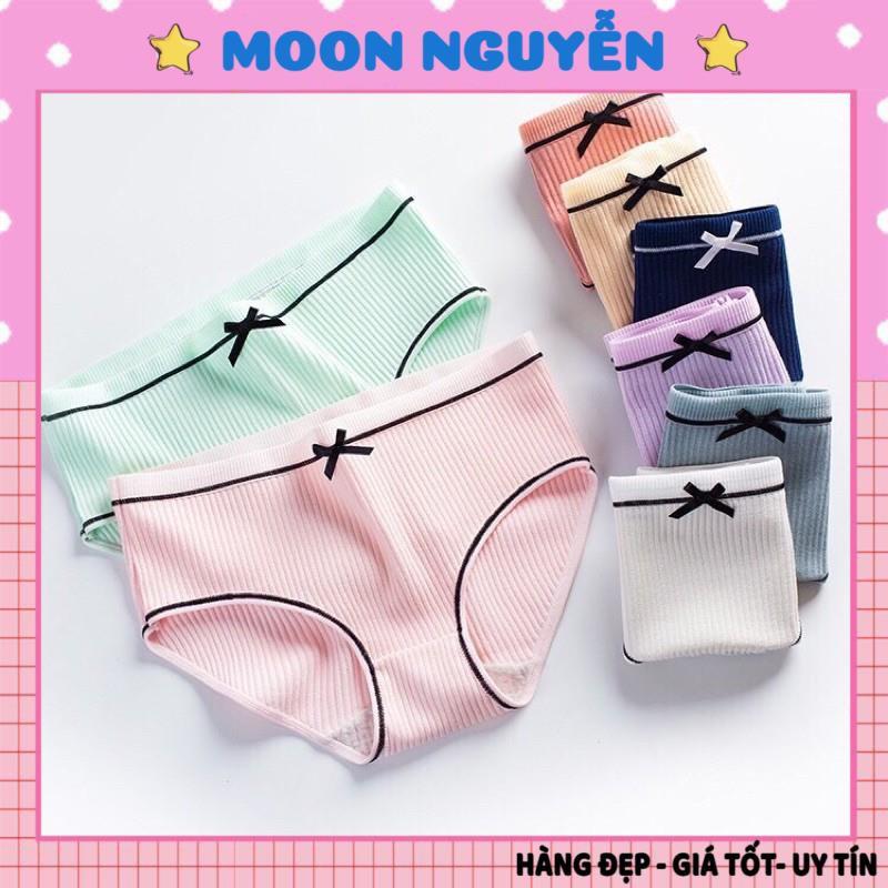 Quần Lót Nữ Cotton Tăm Cạp Nơ Phối Viền Đen khuẩn xuất Nhật