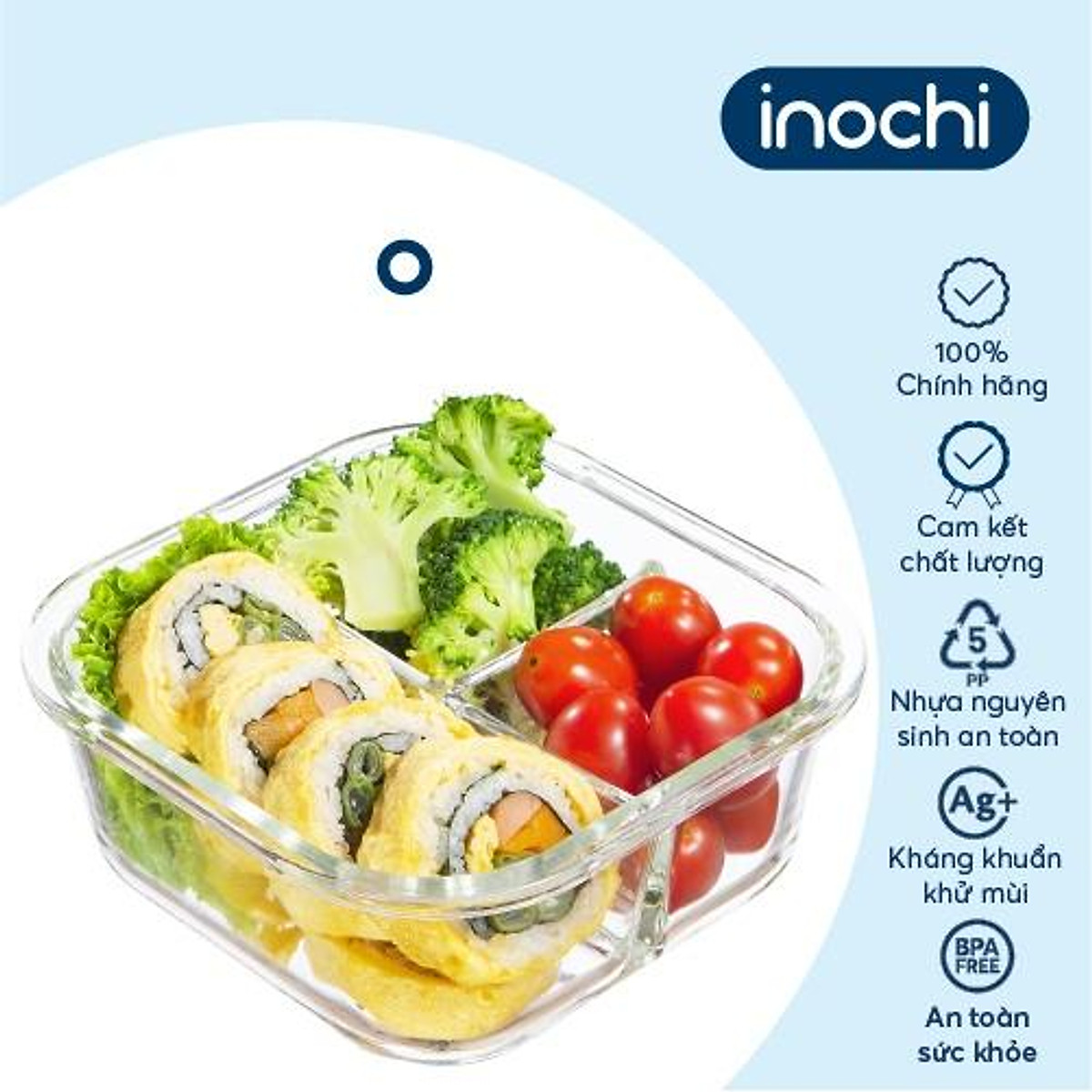 Hộp Cơm Thủy Tinh 2/3 ngăn, Hộp Thủy Tinh Đựng Thức Ăn NIKKO Tiêu Chuẩn Nhật Bản - Chính hãng inochi
