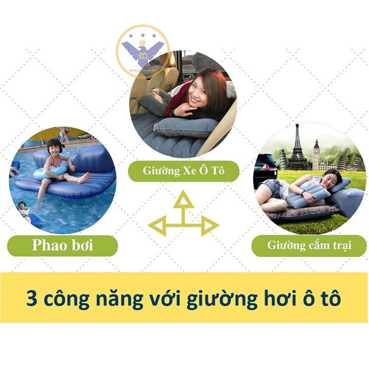 Đệm hơi ô tô - Đệm hơi nằm ghế sau tiện lợi kèm 2 gối, miếng vá dự phòng và bơm