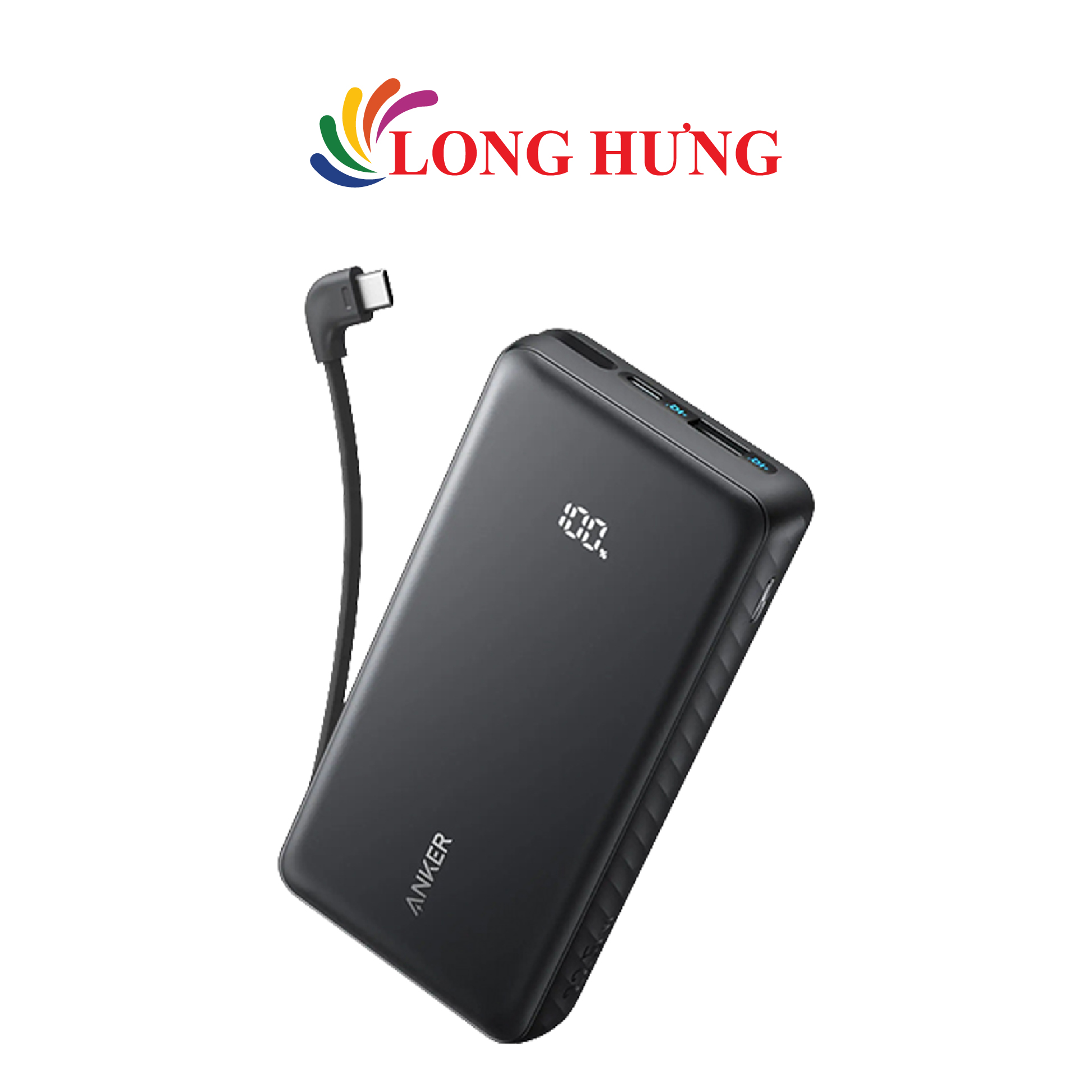 Sạc dự phòng Anker Zolo Power Bank Built-In 90° Cable 1USB 1Type-C 22.5W 10000mAh A110D - Hàng chính hãng