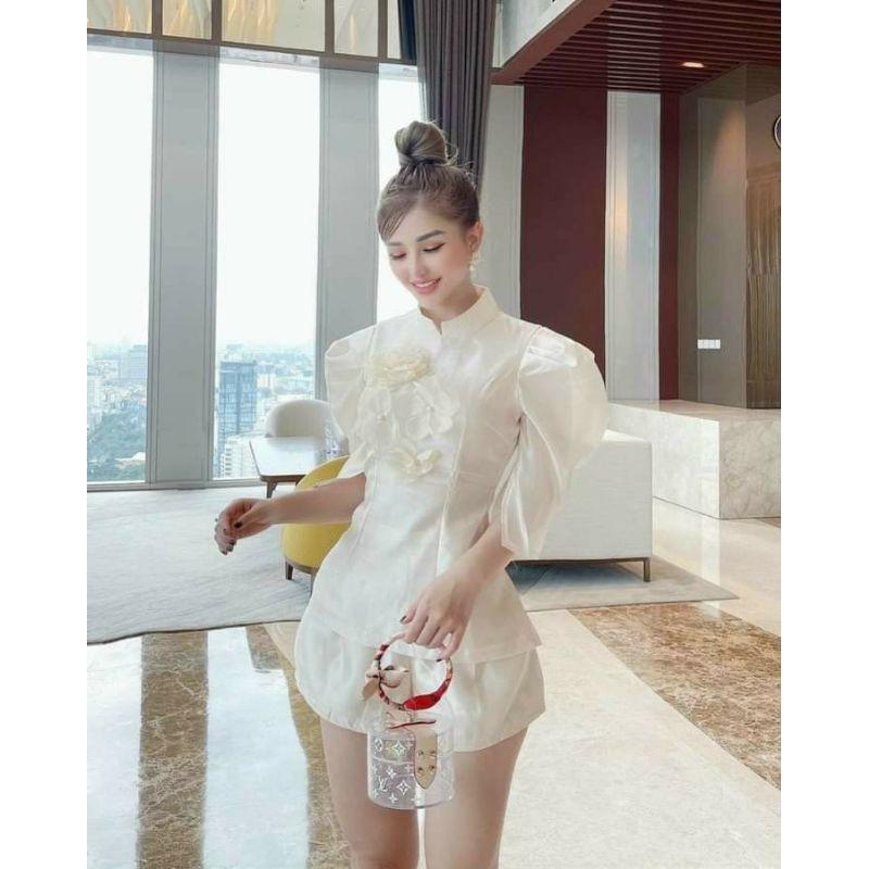 Sét áo phồng hoa thêu quần short