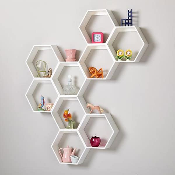 Bộ 3 kệ trang trí treo tường tổ ong hình lục giác bằng gỗ tự nhiên cao cấp