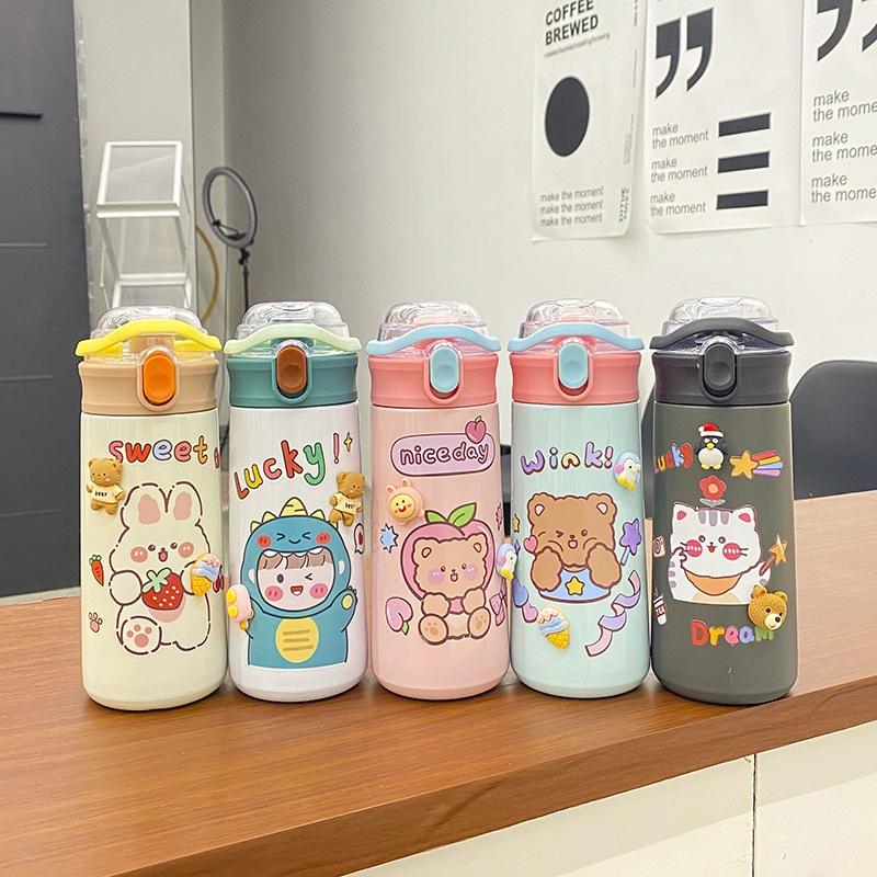 Bình nước giữ nhiệt cho bé kèm ống hút 550ml 2023