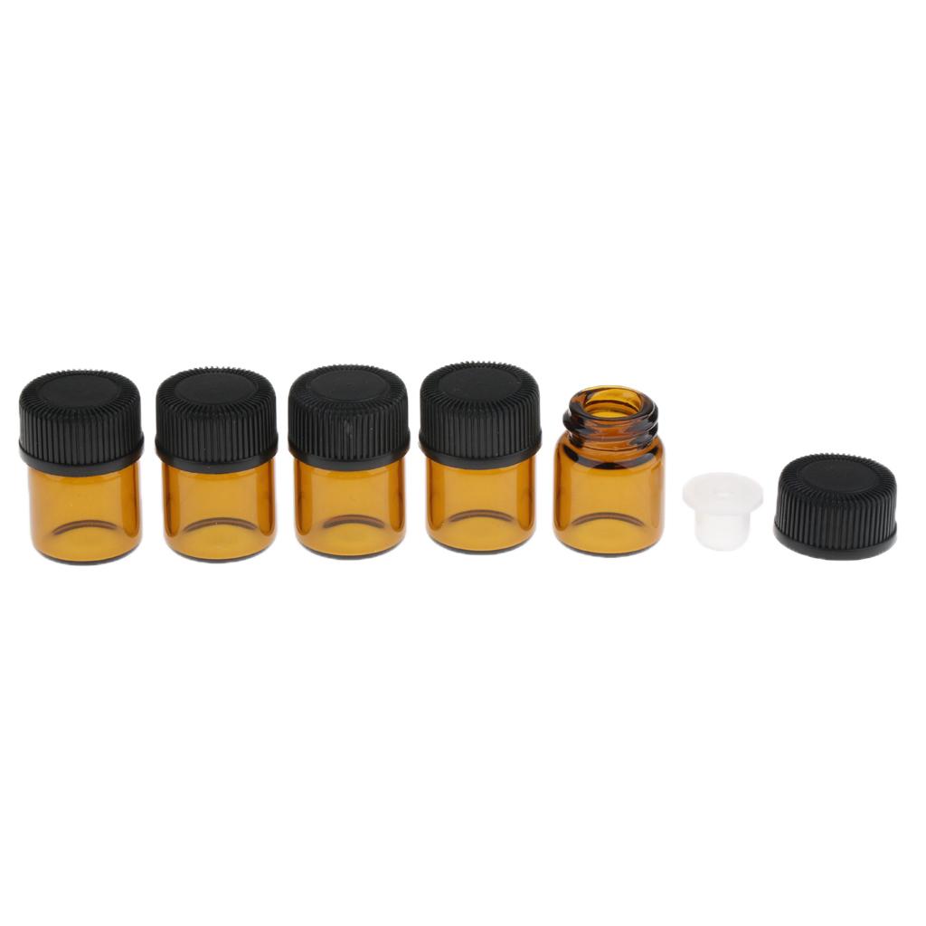 300x Amber Glass Essential Oil Bottle With Orifice Reducer Black Caps 1ml