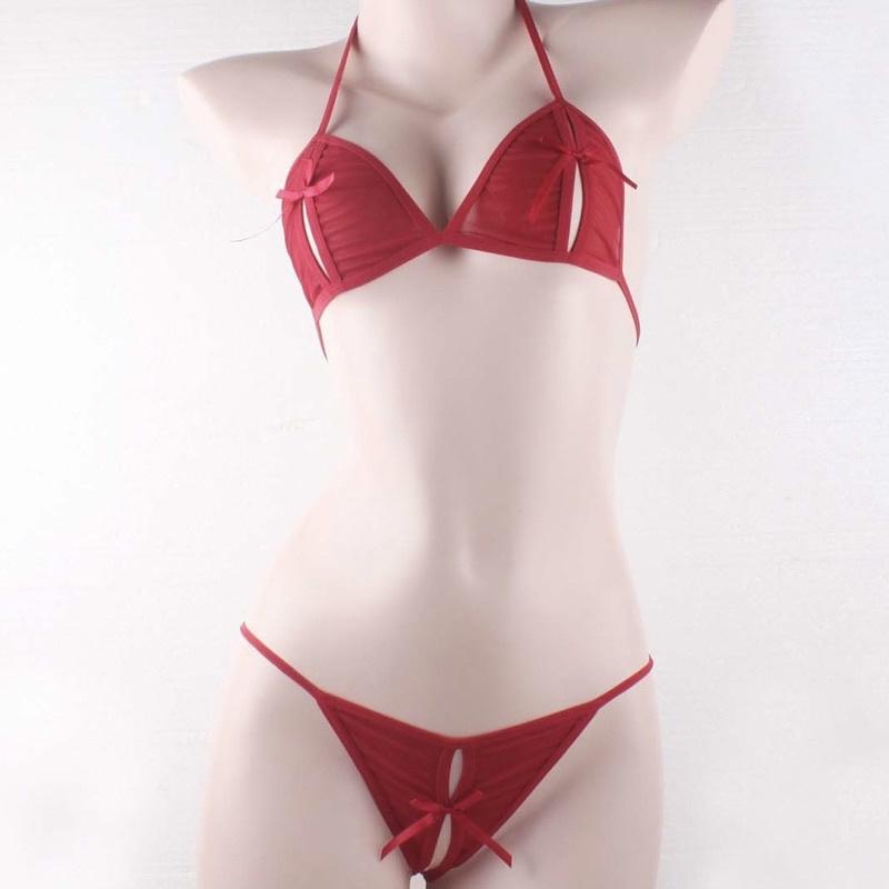 Bralette Set Xẻ Nơ - Áo Không Gọng Mút - Nội Y Nữ Siêu Mỏng Gợi Cảm - Quần Lọt Khe Sexy