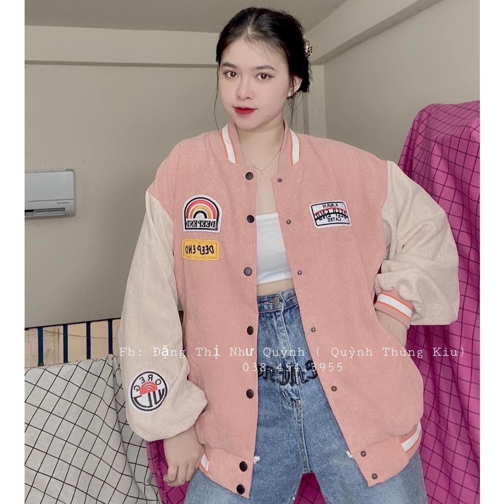 Áo khoác bomber nhung tăm thêu nổi oversize 4 màu cực chill