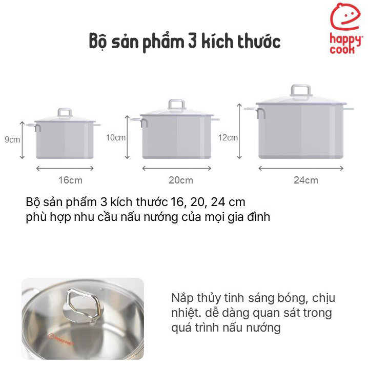 Bộ nồi Inox 5 đáy Happy Cook Penta HCS-PT06