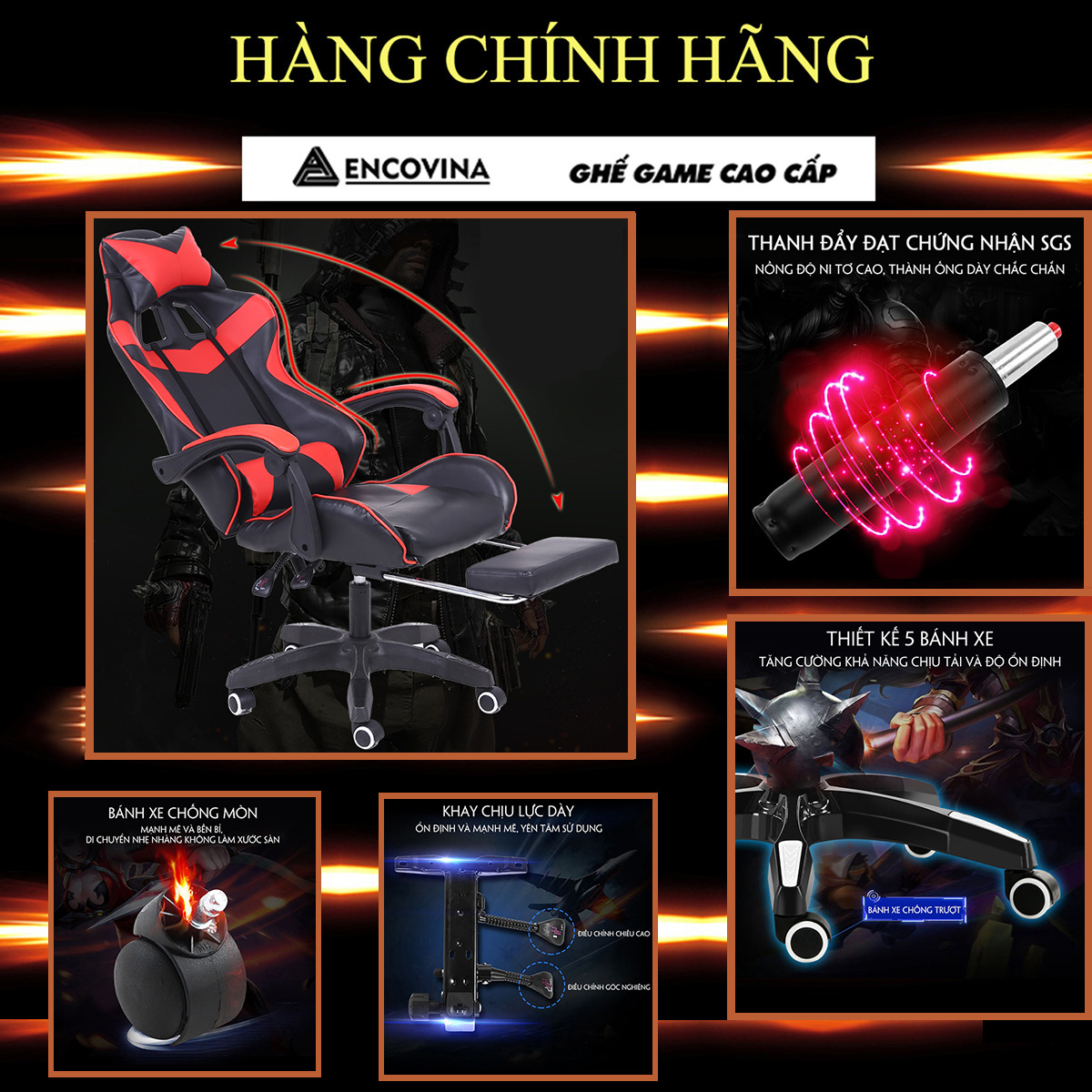 Ghế Chơi GAME 2 trong 1 - Ghế Gaming Cao Cấp Có Đệm Tựa Cổ &amp; Thắt Lưng, Bộ Điều Chỉnh Kép Thay đổi Độ Cao , Ngả Lưng Dễ Dàng - HÀNG CHÍNH HÃNG